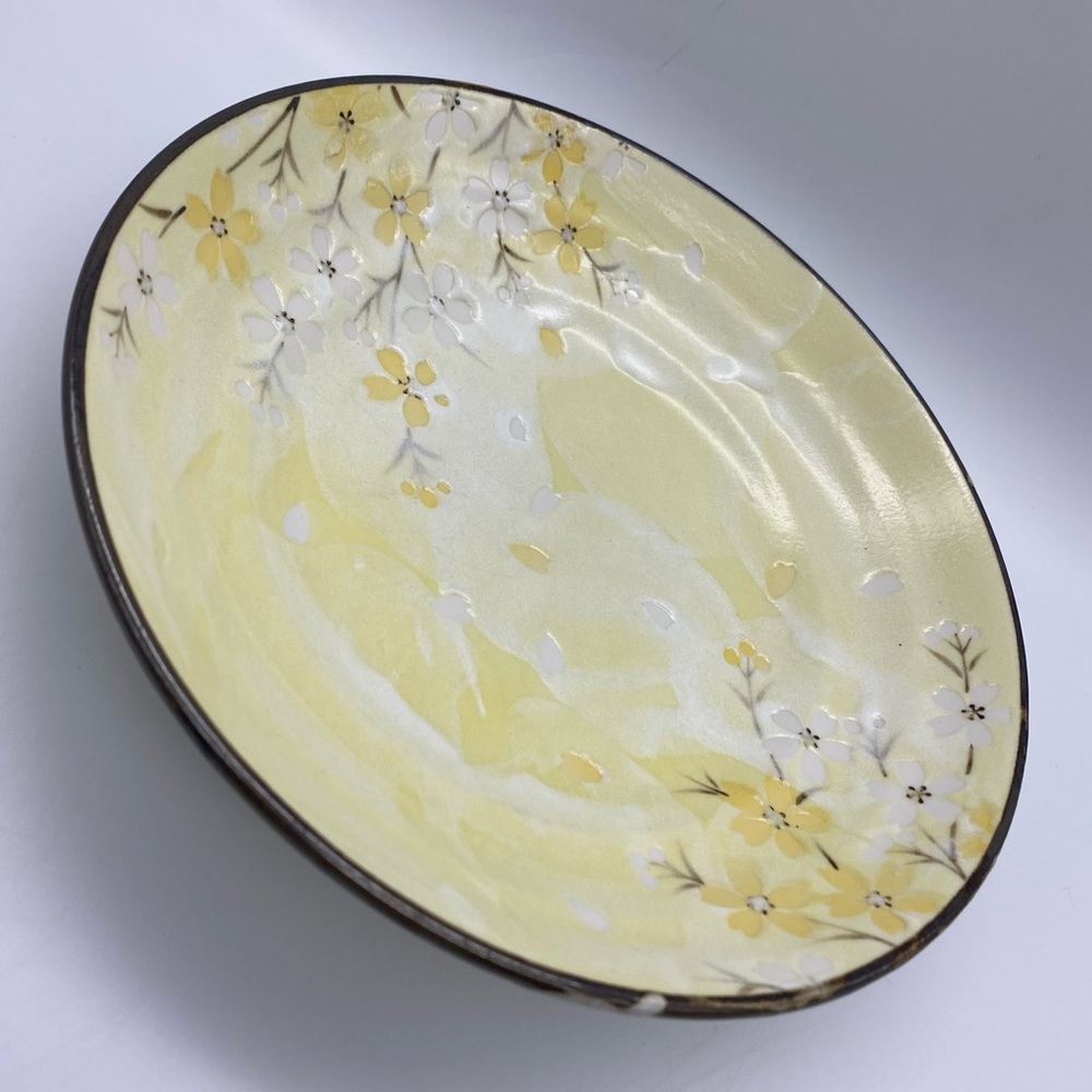 Ceramic Japanese Yellow White Cherry Blossom Soup Bowls 9in - Picture 5 of 9